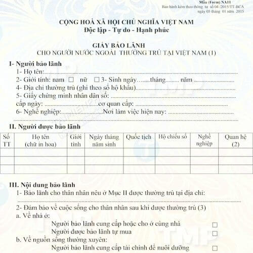 Giấy bảo lãnh người nước ngoài thường trú