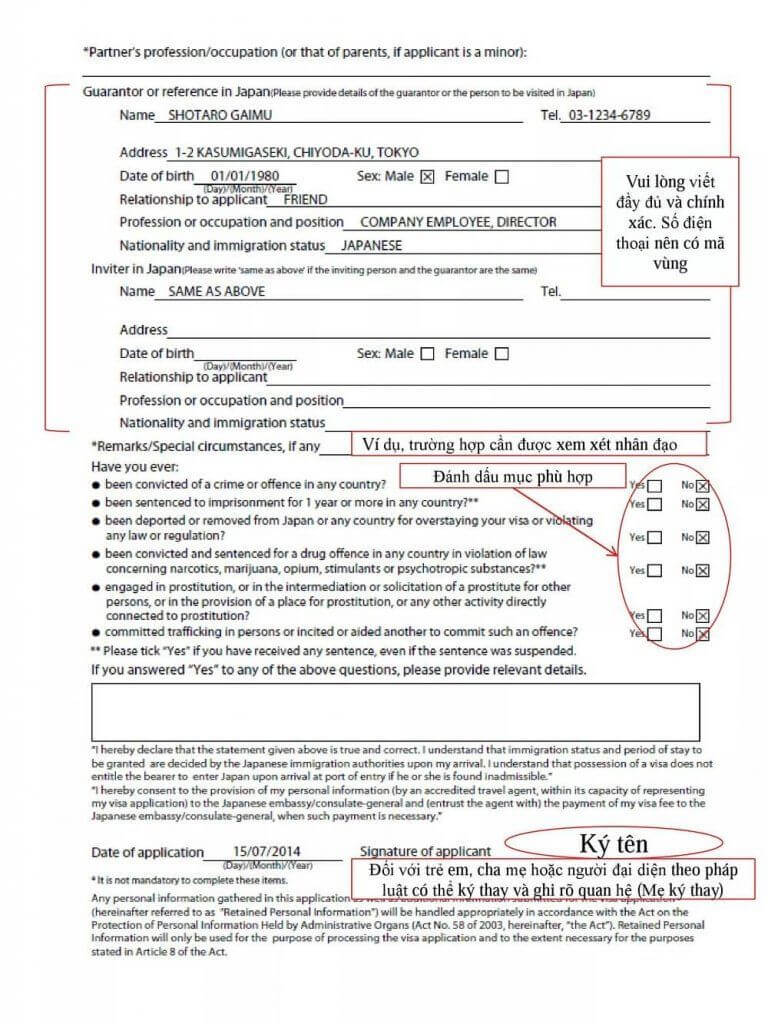 mẫu đơn xin visa Nhật Bản